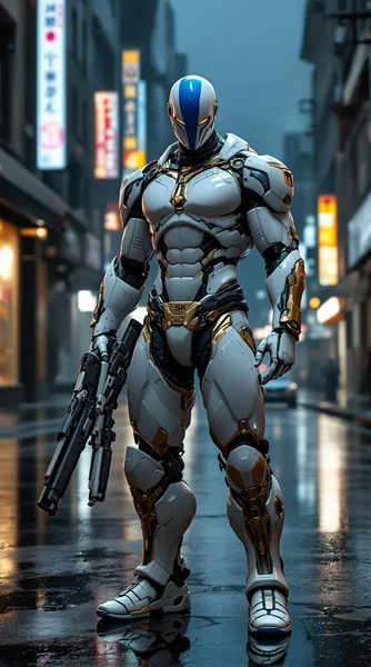 Cyberpunk Warrior with Machine Gun