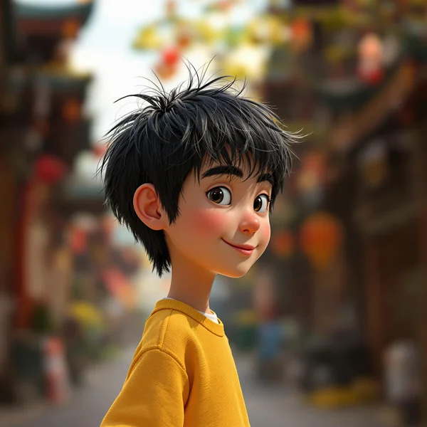 Cute Chinese Boy 3D Cartoon Render