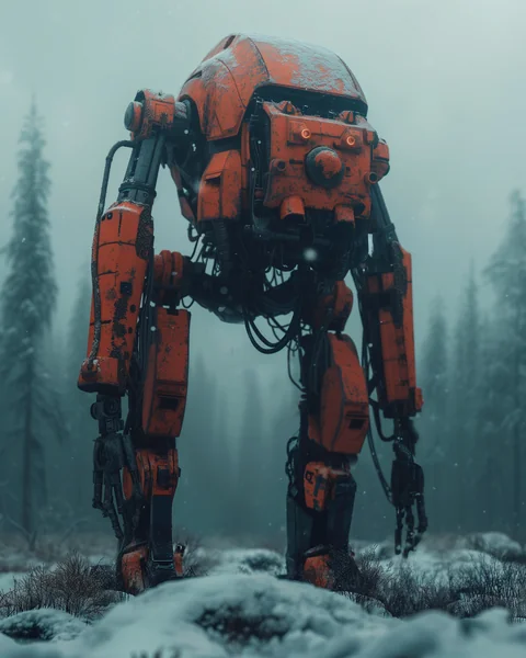 Post-Apocalyptic Robot in Snow