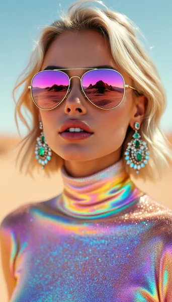Glamorous Blonde in Desert: Fashion and Celebration