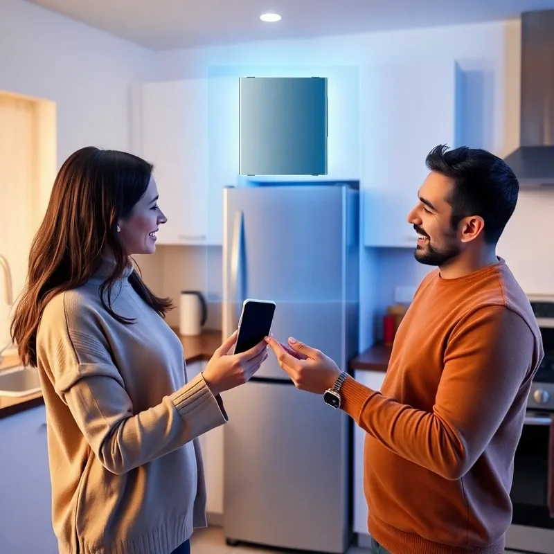 AR Fridge Placement: Happy Couple Uses 3D Virtual Reality