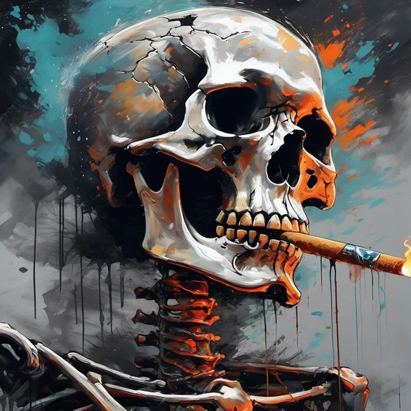 Smoking Skeleton Expressionist Painting