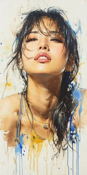 Korean Woman Ink Painting Portrait