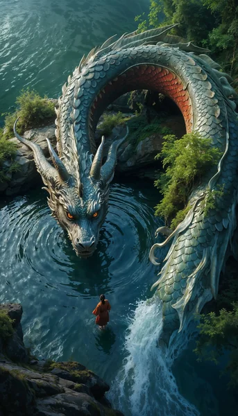 Woman and Chinese Dragon Fantasy Scene
