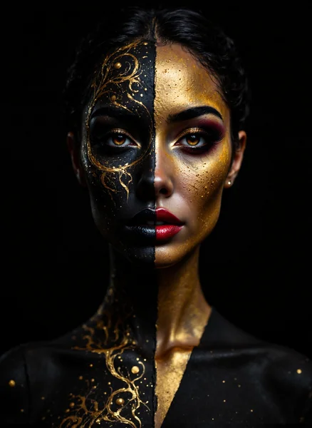 Black and Gold Face Paint Art Portrait