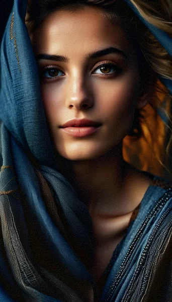 Elegant Blue Scarf Beauty Portrait