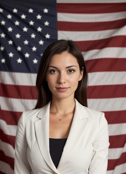 Business Woman in Front of American Flag: Patriotic Business Image