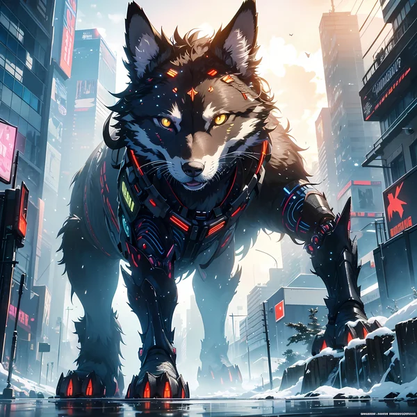 Cyberpunk City Watercolor Landscape