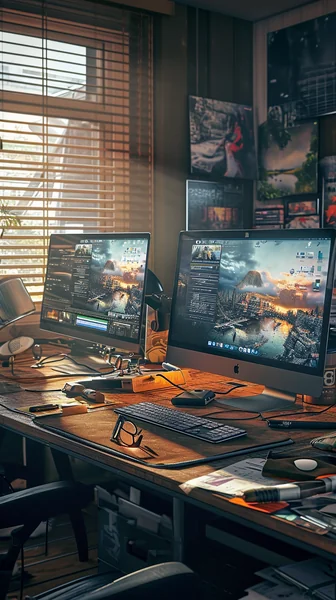 Modern Office Dual Monitor Scene