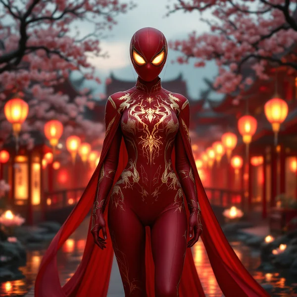Spider-Woman Qipao Fantasy Scene