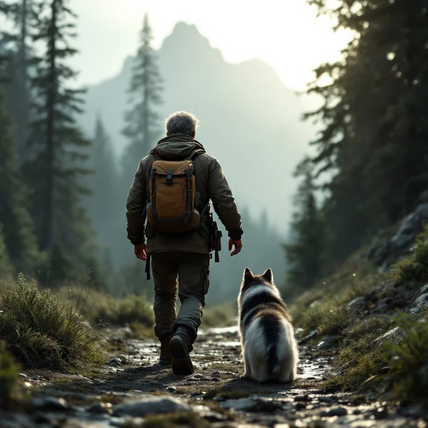 Explorer and Husky in Patagonia