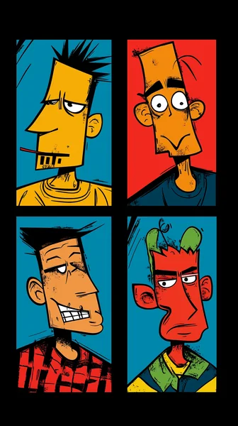 Four Men Cartoon Character Set