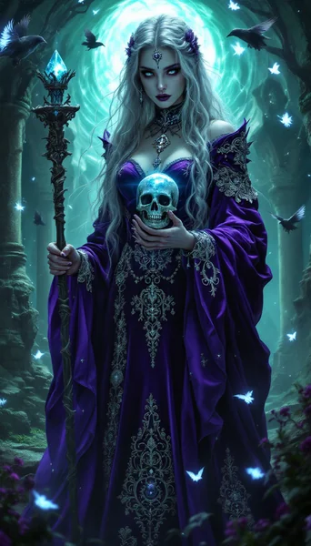 Ultra - Realistic Static: Arcane Sorceress in Gothic Abyss