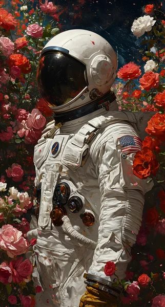 Astronaut Walking on Roses Art