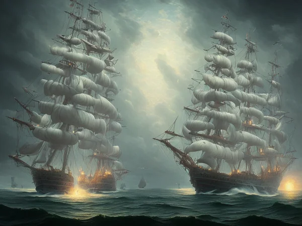 Spaceship Sailing into Space Art