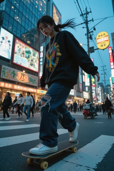 Shibuya Skateboarding Action Shot
