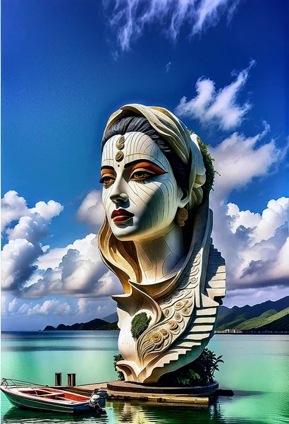 Surreal Marble Woman Sculpture Scene