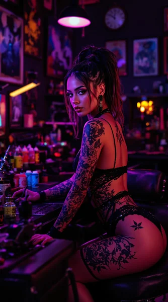 Neon Tattoo Artist Cinematic AI Art
