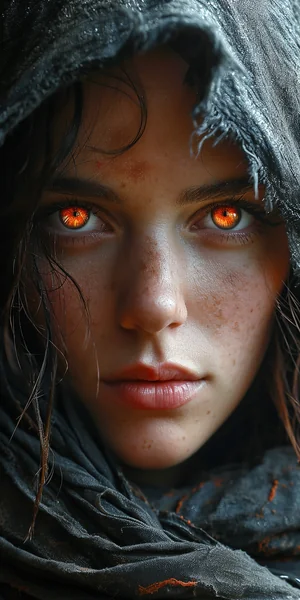 Red-Eyed Hooded Woman Sketch Art
