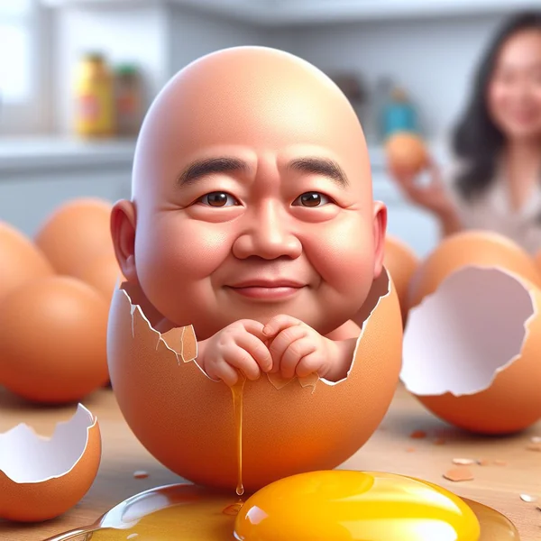 Surreal Big-Head Baby Egg Art