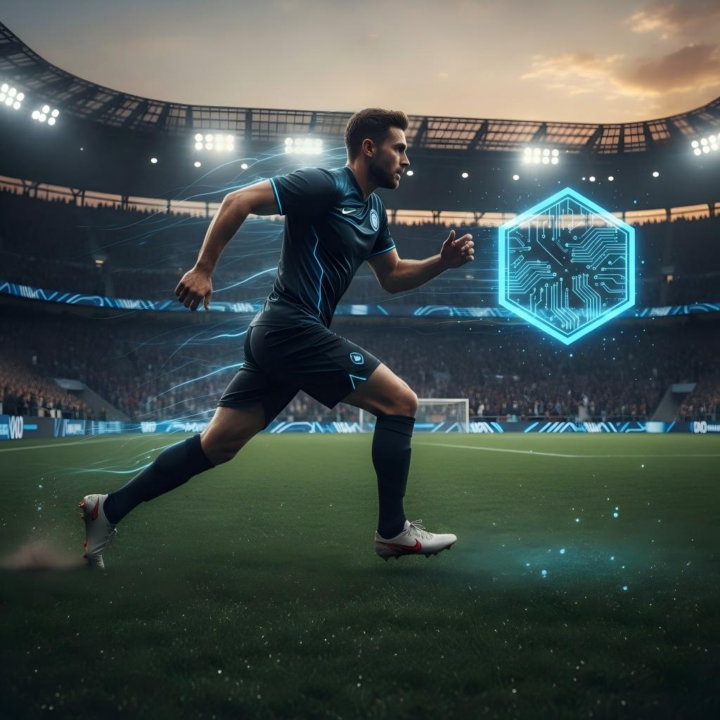 A Professional Soccer Player Sprinting Across A Sunlit...