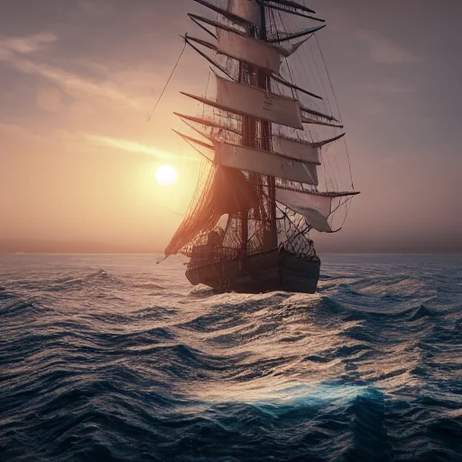 Cinematic Sailing Ship Sunrise