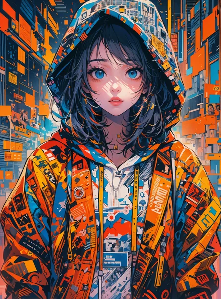 Cyberpunk Anime Portrait with Binary Art