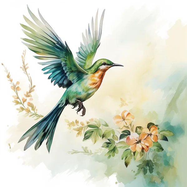 Romantic Watercolor Bird Illustration