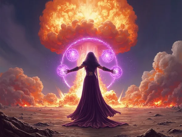 Classic Fantasy Art: Sorceress Against Nuclear Explosion
