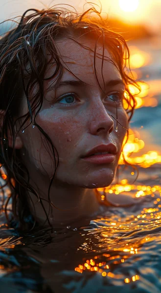 Girl in Ocean at Sunset Portrait
