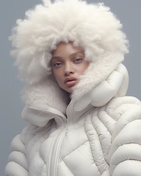 Afro Model in Futuristic Puffer Jacket