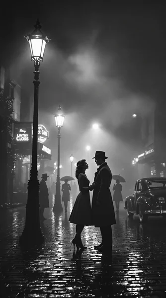 Noir - style Street Scene: Mystery and Intrigue at Night
