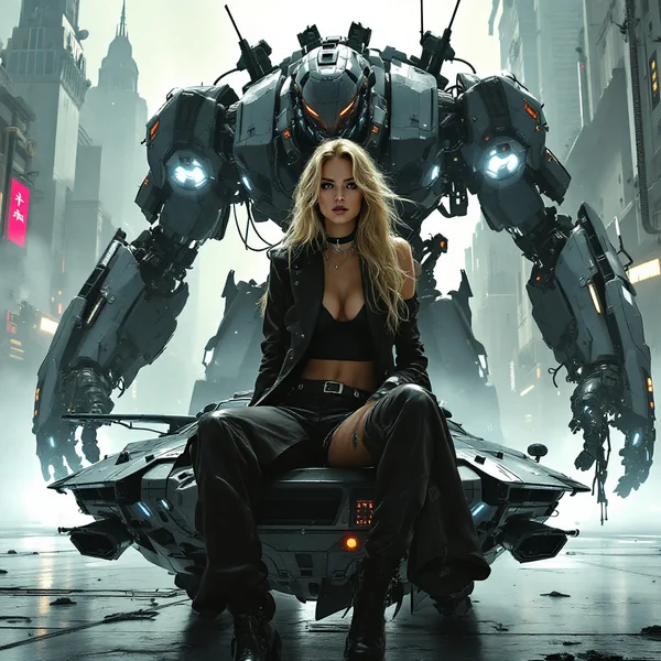 Dieselpunk Woman with Hovercraft
