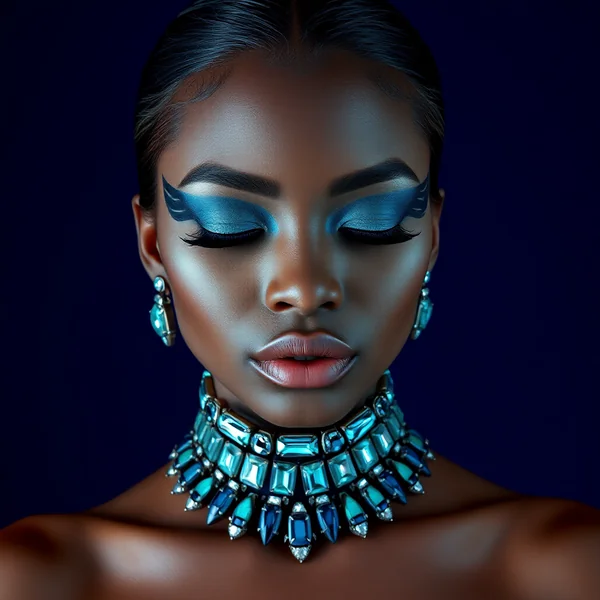 High - Fashion Portrait of Dark - Skinned Woman with Dramatic Makeup