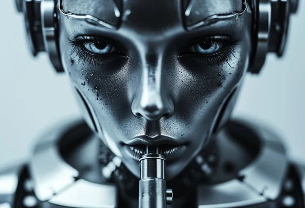Chrome Humanoid Face Sci-Fi Art