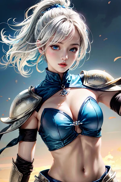 White-Haired Warrior Girl Portrait