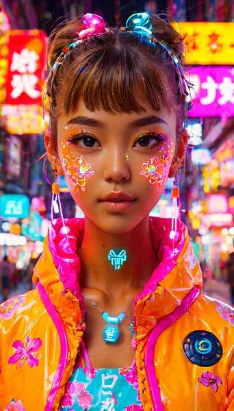 Kawaii Cyberpunk Neon Girl Art