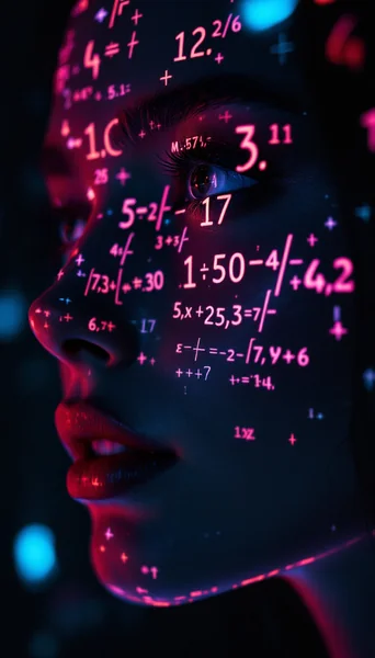 Cyberpunk Math Projection Face Art