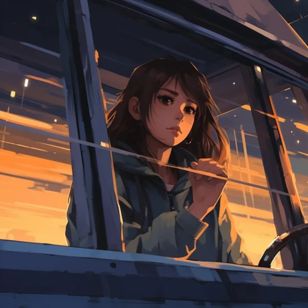 Melancholic Car Window Anime Scene