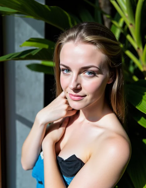 Serene Woman in Tropical Foliage