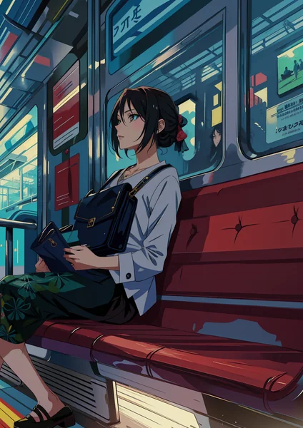 Anime Woman on Train Illustration