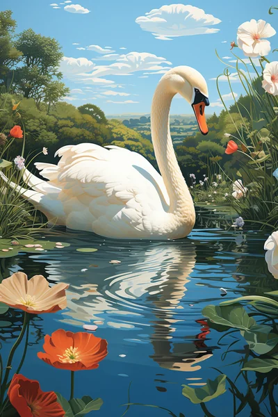 Swan Serenity Charcoal Art