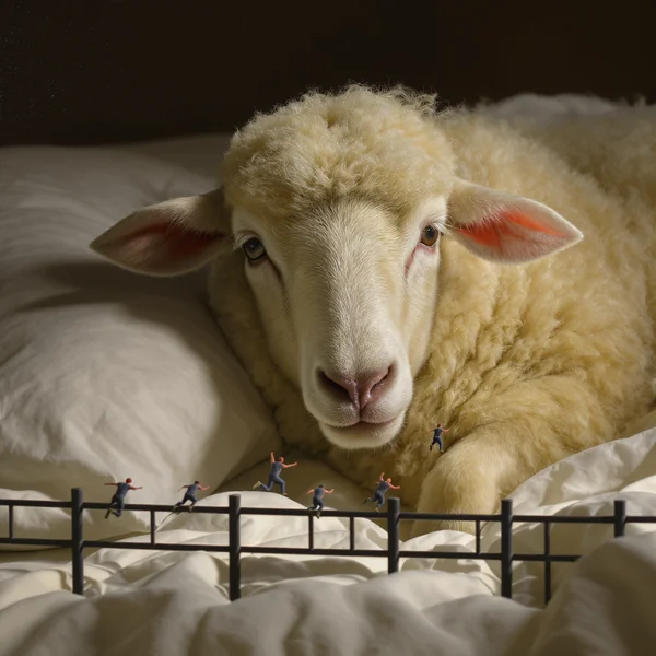Sheep Counting Humans Surreal Art