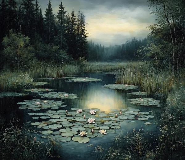 Gloomy Renaissance Pond Painting