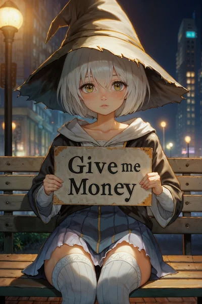Cute Wizard Girl Night City Scene