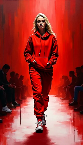 Bold Red Runway Fashion Scene