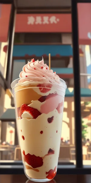 Anime Strawberry Sundae Cafe Art