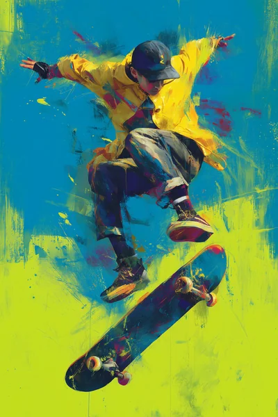 Skateboarder Neon Painting Art