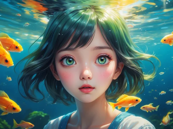 Dreamy Girl and Fish Portrait