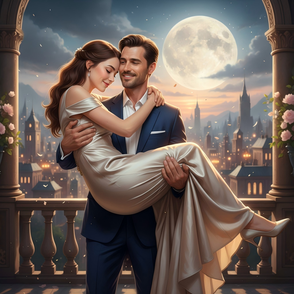 A Romantic Cinematic Shot Of An Elegant Couple On A...